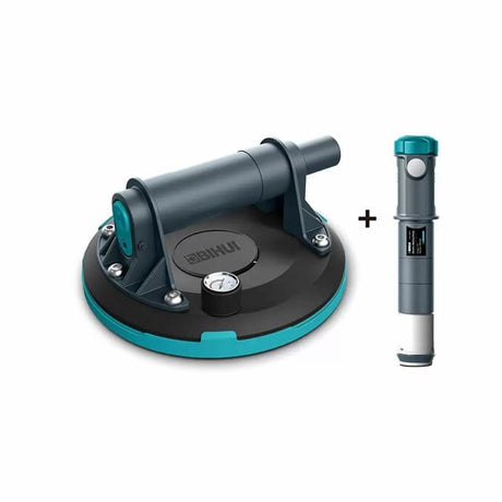 Bihui Dual Vacuum Suction Cup Kit tile lifter with turquoise and black base unit featuring pump handle and separate grey extension pole with teal cap