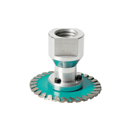 Bihui 50mm M14 cutting and grinding wheel showing grey abrasive disc with turquoise sparks demonstrating cutting action, displayed from multiple angles against white background