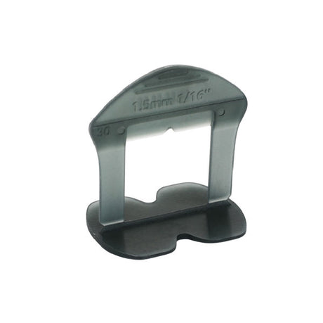 Bihui 1.5mm grey plastic wedge tile levelling clip with black rubber base and metal measurement marking, shown from front angle view