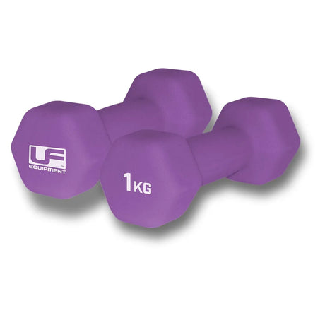 Urban Fitness Hex Dumbbells - Neoprene Covered (Pair) 2 x 1kg - Purple | UFW031