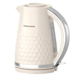 Morphy Richards Hive cream electric kettle with honeycomb texture pattern, 1.5 litre capacity, grey accents and stainless steel base