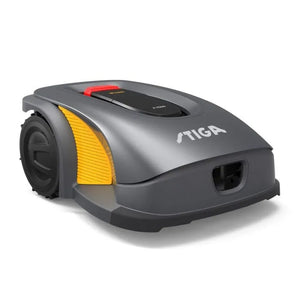 Stiga robot lawn mower on a white background
