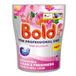 Bold Professional Pink Blossom laundry washing pods 100 pack pouch with child lock system featuring pink flowers and purple detergent capsules