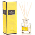 Newgrange Living luxury lemongrass reed diffuser 100ml with yellow branded box packaging and clear glass bottle containing pale wooden diffuser sticks