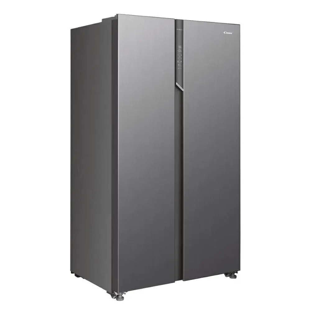 Candy 442L frost free American fridge freezer in stainless steel with side-by-side doors and digital control panel
