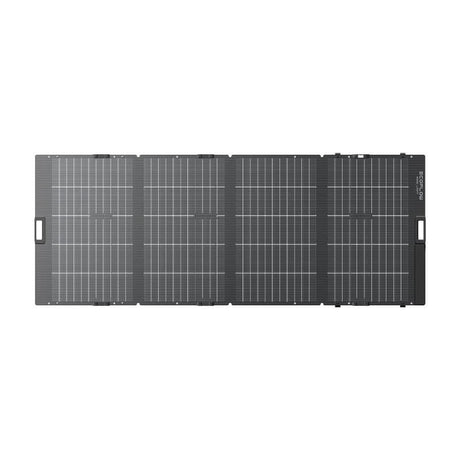 EcoFlow 400W portable solar panel featuring four foldable black monocrystalline panels with white grid lines and carrying handles, displayed in flat open configuration