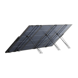 EcoFlow 400W lightweight portable solar panel with dark grey monocrystalline cells and black metal stand legs on white background