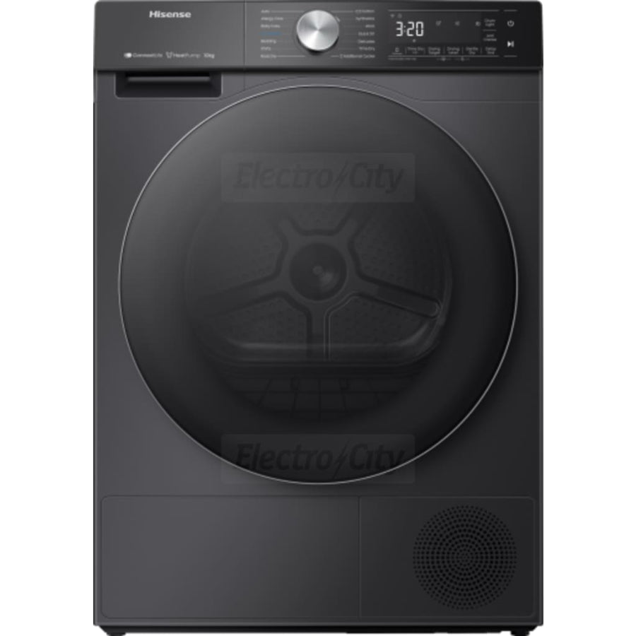 Black dryer with digital display on a white background
