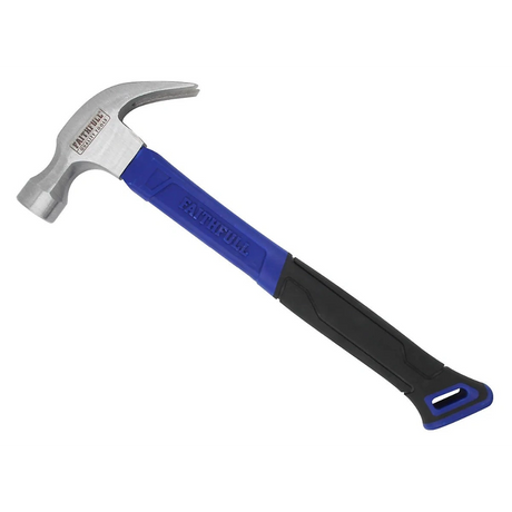 Hammer with blue and black handle on a white background