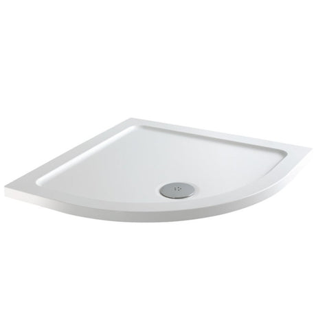 White ceramic quadrant shower tray with 40mm height, drain hole visible, modern minimalist design suitable for corner bathroom installation