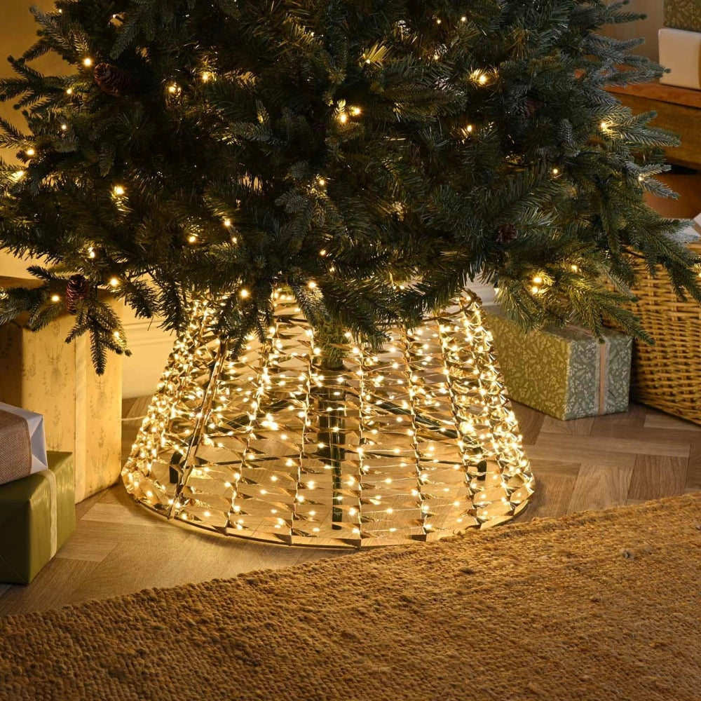 Festive LED Lit Gold Christmas Tree Skirt - 71cm &nbsp;x 50cm