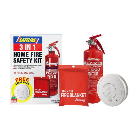 Safeline Fire Safety Kit 3 Pack ( Blanket / Extinguisher / Smoke Alarm ) | FIRE3PK