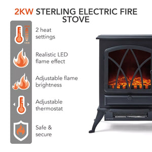 Warmlite 2kw Electric Stove Heater LED Log Flame Effect - Black | WL46018