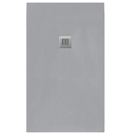 Gray stone rectangular shower tray with central square drain cover, 25mm height, modern minimalist design