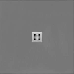 Flair Gemstone Slate Square Tray with integrated drain in dark grey stone finish, 25mm height, top view showing square drainage pattern on neutral background