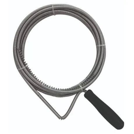 Coiled metal drain cleaner cable with black handle, 3 metre flexible wire auger for unclogging sinks and pipes