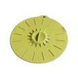 Yellow silicone suction lid with radial ridge pattern and central suction cup for food storage