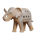 Decorative elephant figurine with intricate patterns on a white background