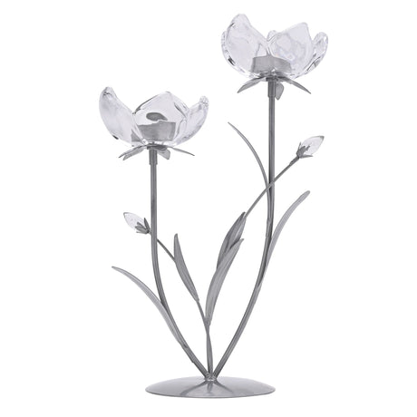 Decorative candle holder with flower design on a white background