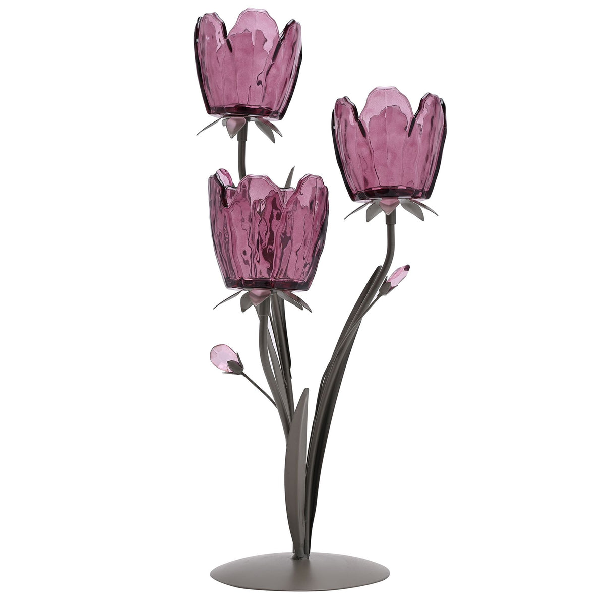 Decorative sculpture of three pink tulips on a white background