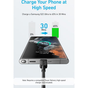 Anker 322 USB C to USBC Braided Charging Cable 6ft 1.8 Metre - Black | A81F6H11
