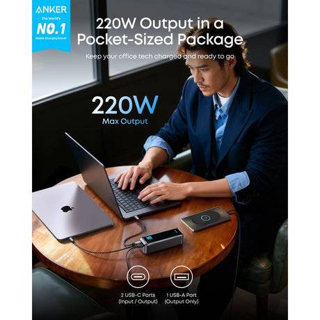Anker Prime 20,000mAh Powerbank 200w 2 x USB C 1 x USB A Charging - Black | A110BH11