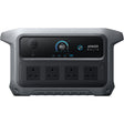 Anker SOLIX C2000 Gen 2 portable power station with 2048Wh capacity, featuring gray and black rugged casing, digital display showing 80% battery level, four AC outlets, USB ports, car socket, and illuminated control panel with blue accents
