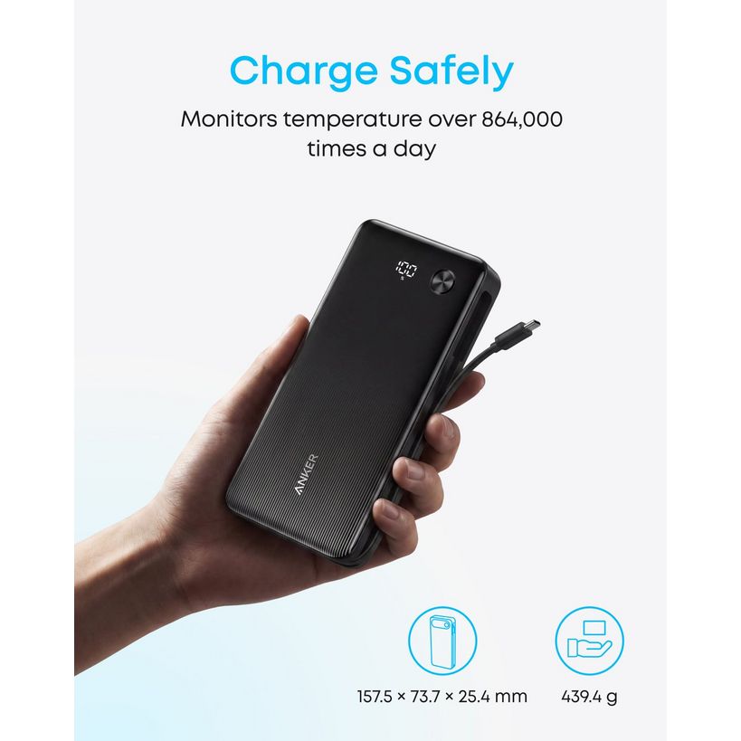 Anker Two Port 20,000mAh Powerbank 87W Builtin 2 x USB C (Suits Laptops) - Black | A1118H11