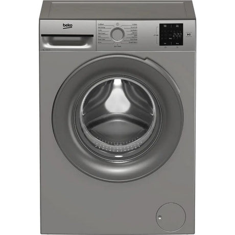 Beko 7kg 1200 spin washing machine in silver with front-loading drum, digital display, control panel and dial on top