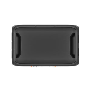 Top-down view of Bluetti Apex 300 portable power station in dark gray with dual carrying handles, showing the compact rectangular design and ventilation slots