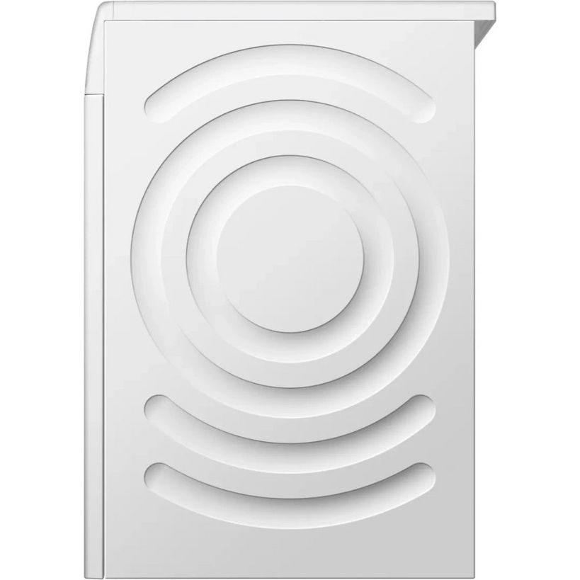 Bosch Series 6 front-loading washing machine in white with circular drum design and curved vent pattern on door, 10kg capacity 1400 spin speed model WGG254F1GB shown from front angle view