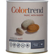 Colortrend 1 litre Interior Matt paint can in Brilliant White with textured pebble design on label showing acrylic, scrubbable, fade resistant and stay clean features