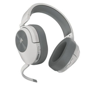 Corsair HS55 Wireless Gaming Headset in white and grey with padded ear cups, adjustable headband, and detachable microphone boom