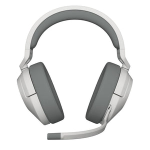 Corsair HS55 Wireless Gaming Headset in white and dark grey with padded ear cups, adjustable headband and detachable microphone boom, front-facing product view against white background