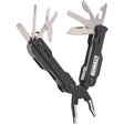 DeWalt 6 in 1 McLaren multi-tool pliers set with black handles displaying stainless steel blades, scissors, knife, ruler and pliers tools extended against white background