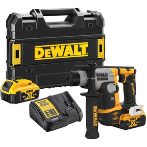 DeWalt DCH172P2 18V XR SDS Plus rotary hammer kit with black and yellow compact drill, two 5.0Ah lithium-ion batteries, dual port charger, and carrying case