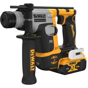 DeWalt DCH172P2 18V XR brushless SDS plus rotary hammer with yellow and black body, compact design, dust extraction system, and 5.0Ah lithium-ion battery shown in product shot