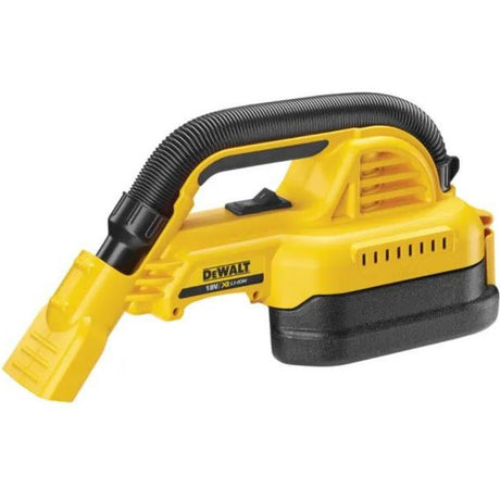 DeWalt DCV517N XR 18V cordless wet and dry vacuum in yellow and black with flexible hose attachment and carrying handle bare unit