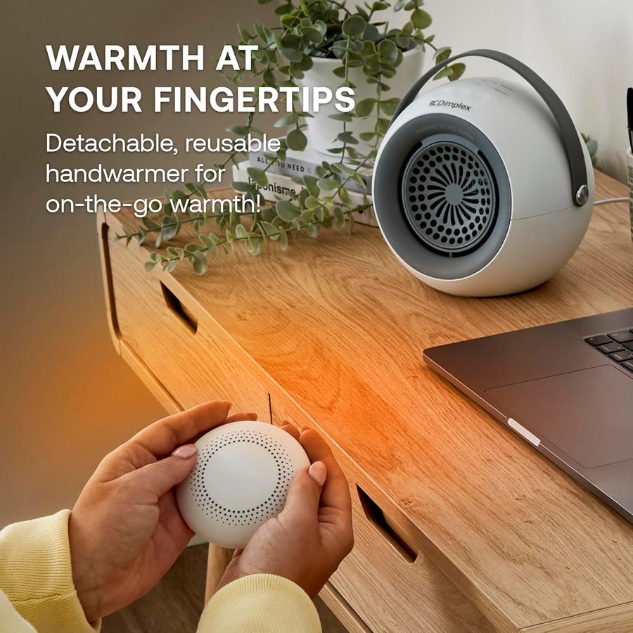 Dimplex Portable Desk Fan Heater with Detachable Handwarmer - White | DDF390