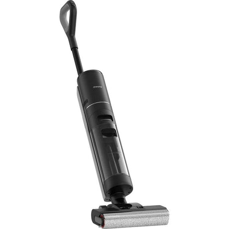 Black cordless wet and dry vacuum cleaner with ergonomic handle and gray microfiber cleaning head, Dreame H12 Pro model shown against white background