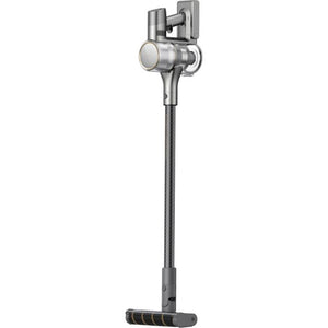 Dreame R20 cordless stick vacuum cleaner in silver and black with telescopic pole, motorized head and wall-mounted charging dock