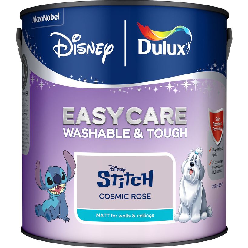 Dulux Easycare Disney Stitch Matt Wall and Ceiling Paint 2.5 Litre - Cosmic Rose | 9072052