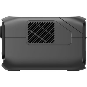 Black portable power station with diagonal ventilation grille, compact rectangular design, EcoFlow River 3 Plus 286Wh capacity backup battery shown from front angle view