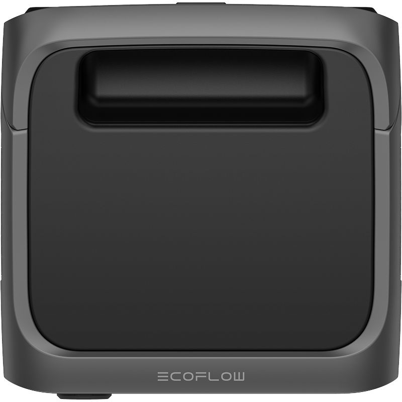 EcoFlow River 3 Plus portable power station 286Wh with dark gray and black exterior, rounded rectangular design, front-facing view showing ventilation slot and EcoFlow branding