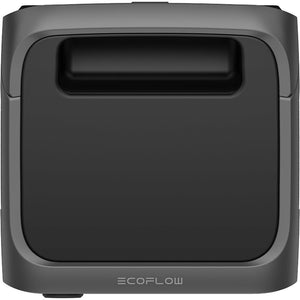 EcoFlow River 3 Plus portable power station 286Wh with dark gray and black exterior, rounded rectangular design, front-facing view showing ventilation slot and EcoFlow branding