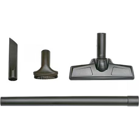 Four black plastic vacuum cleaner attachments for Einhell TE-VC 18 Li including crevice tool, brush head, floor head and extension tube displayed against white background