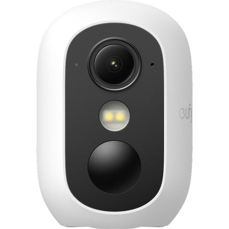 Eufy Cam C35 white wireless security camera with black lens, motion sensor and built-in light, front view