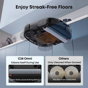 eufy Omni C28 roller mop cleaning itself during use for streak-free floors