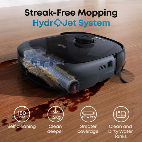 eufy Omni E25 HydroJet streak-free mopping system with 180 RPM roller and 1.5 kg downward pressure