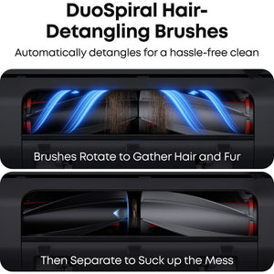eufy Omni E25 DuoSpiral hair-detangling brushes that gather and remove hair and fur